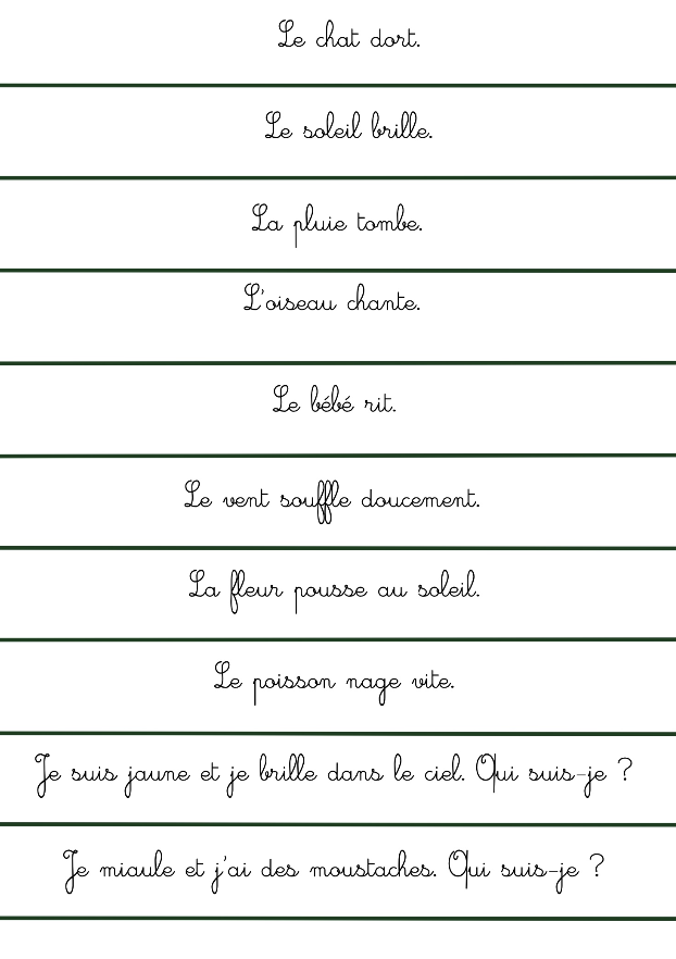 Cartes modèles d’écriture pour transcription Montessori